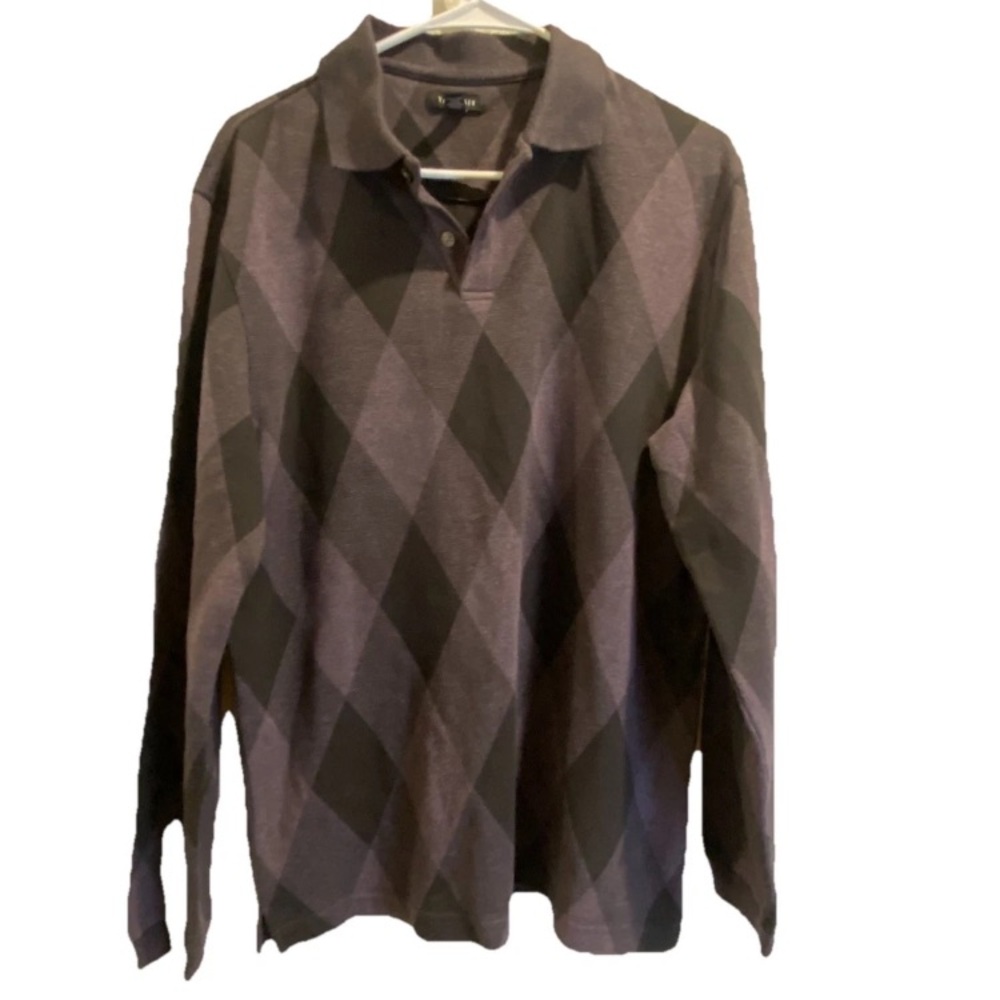 Van Hussein Argyle Polo Jordan Charcoal and Black Diamond Shirt Men’s Medium